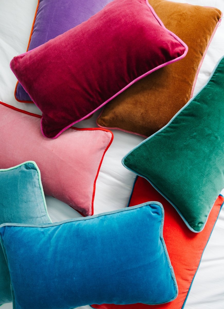 Charliss Velvet Lumbar Pillow | Peacock + Aqua - Throw Pillows - Furbish Studio - The Grove