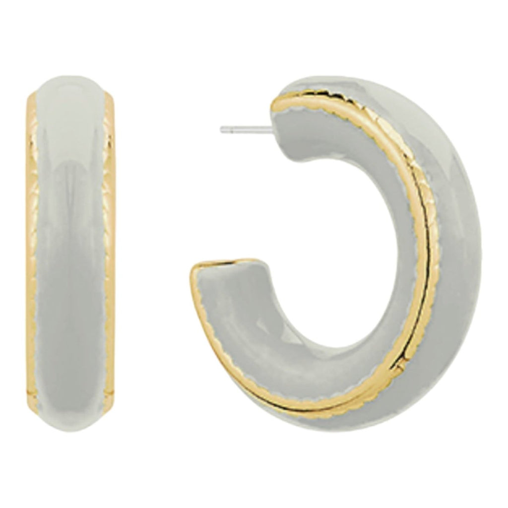 Chunky Color Coated Acrylic Hoop Earrings | Light Gray-Earrings-Twist-The Grove