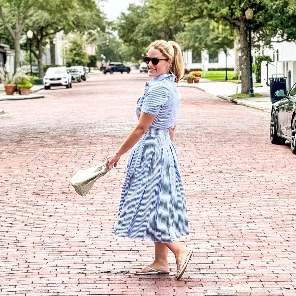 Cindy Striped Midi Dress Blue White The Grove