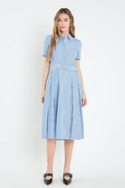 Cindy Striped Midi Dress | Blue & White - Dresses - English Factory - The Grove