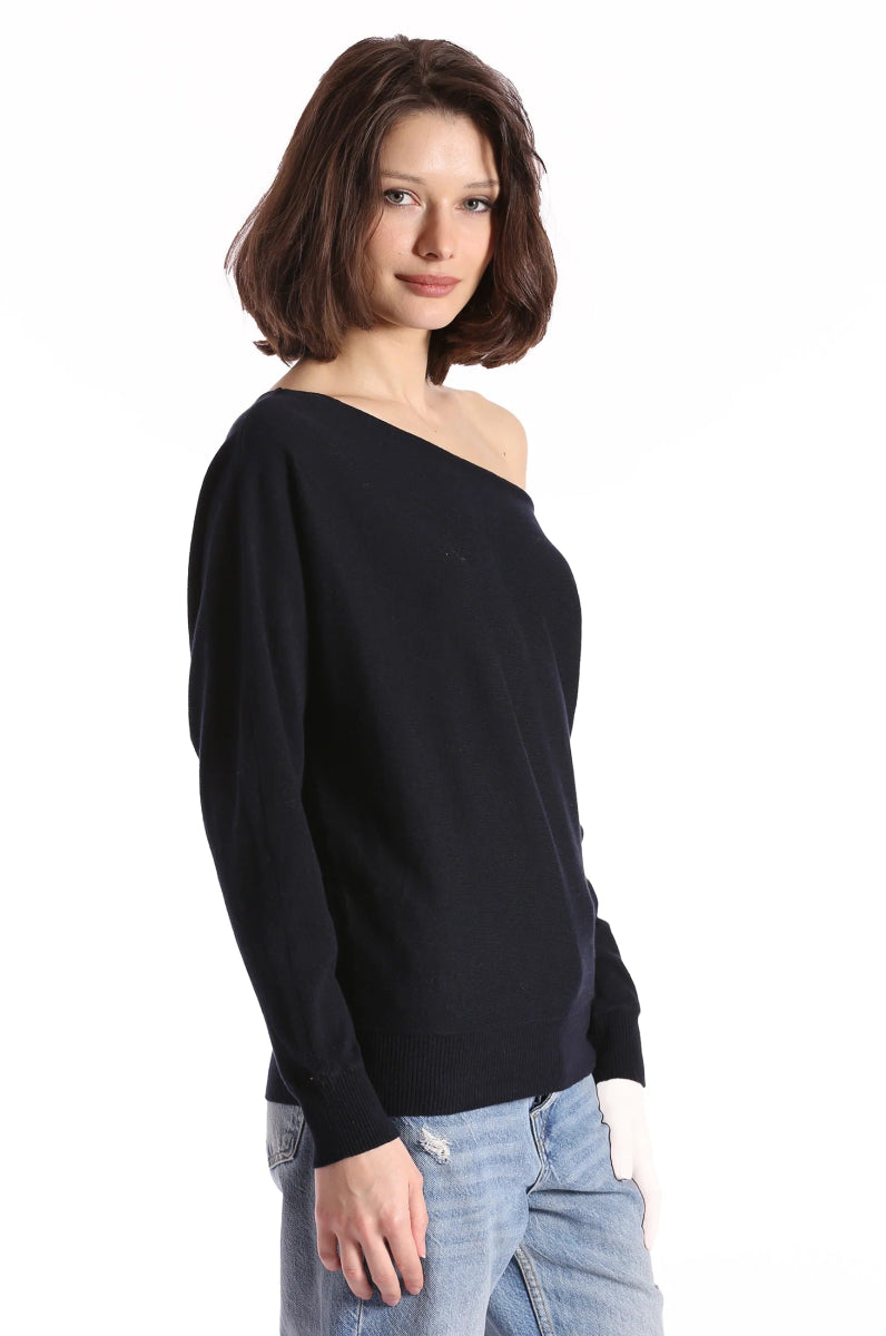 Cotton Cashmere Off The Shoulder Top | Black - Sweaters - Minnie Rose - The Grove