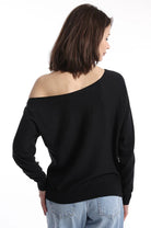 Cotton Cashmere Off The Shoulder Top | Black - Sweaters - Minnie Rose - The Grove