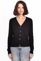 Cotton Frayed Cable Cardigan | Black - Sweaters - Minnie Rose - The Grove