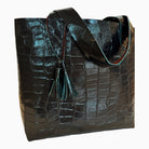 Croc Embossed Leather Tote | Black - Handbags - Iva Marie Creed - The Grove