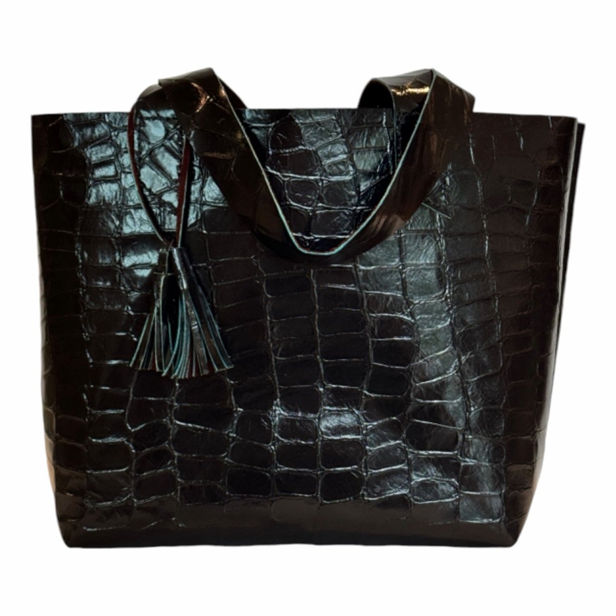 Croc Embossed Leather Tote Black The Grove