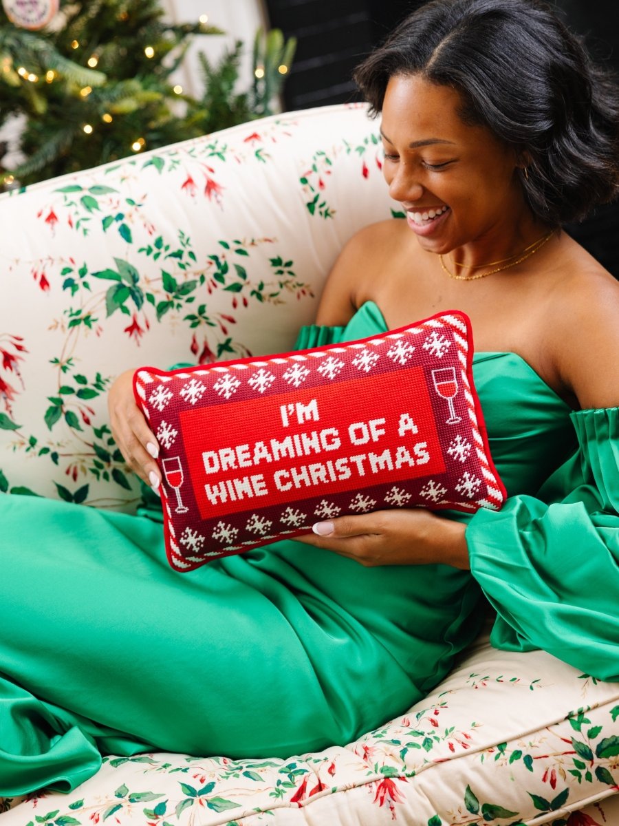 Dreaming of Wine Needlepoint Pillow - Throw Pillows - Furbish Studio - The Grove