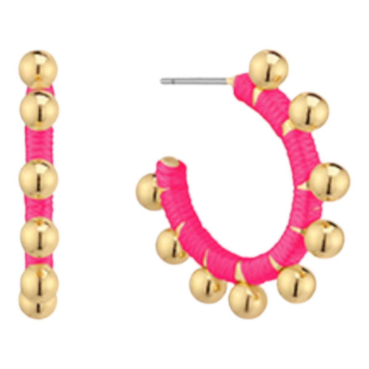 Esther Ball & Wrapped Thread Hoop Earrings | Hot Pink-Earrings-Twist-The Grove