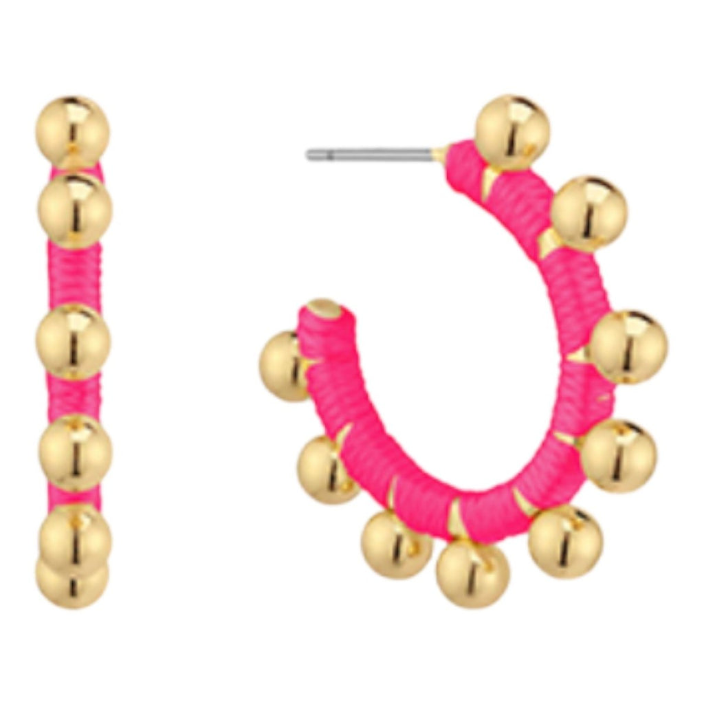 Esther Ball & Wrapped Thread Hoop Earrings | Hot Pink-Earrings-Twist-The Grove