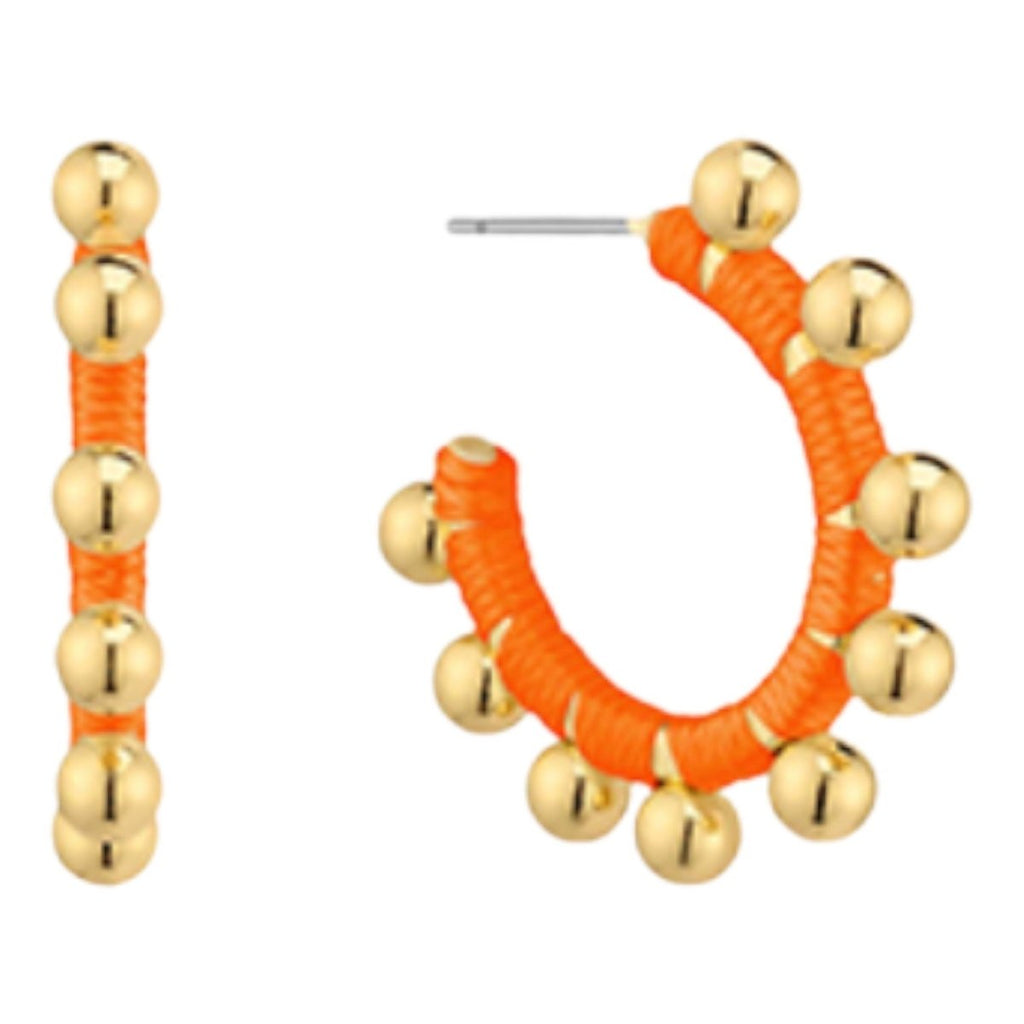 Esther Ball & Wrapped Thread Hoop Earrings | Orange-Earrings-Twist-The Grove