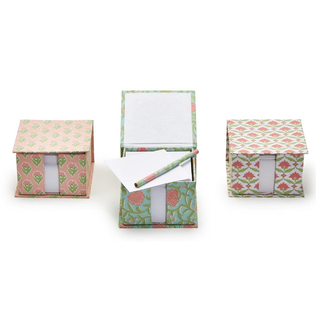 Floral Block Print Note Cube-Notepad-Two's Company-The Grove