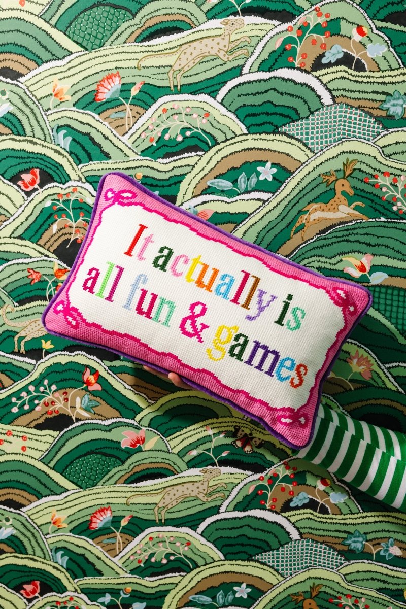 Fun And Games Needlepoint Pillow - Throw Pillows - Furbish Studio - The Grove