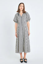 Gingham Check Midi Dress | Black & Cream - Dresses - English Factory - The Grove