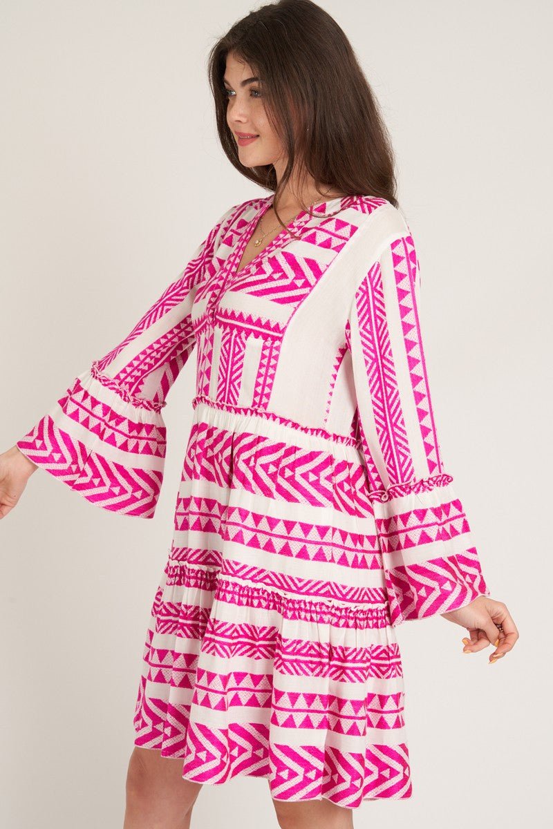 Grecian Goddess Jacquard Mini Dress | Pink-Dresses-En Creme-The Grove