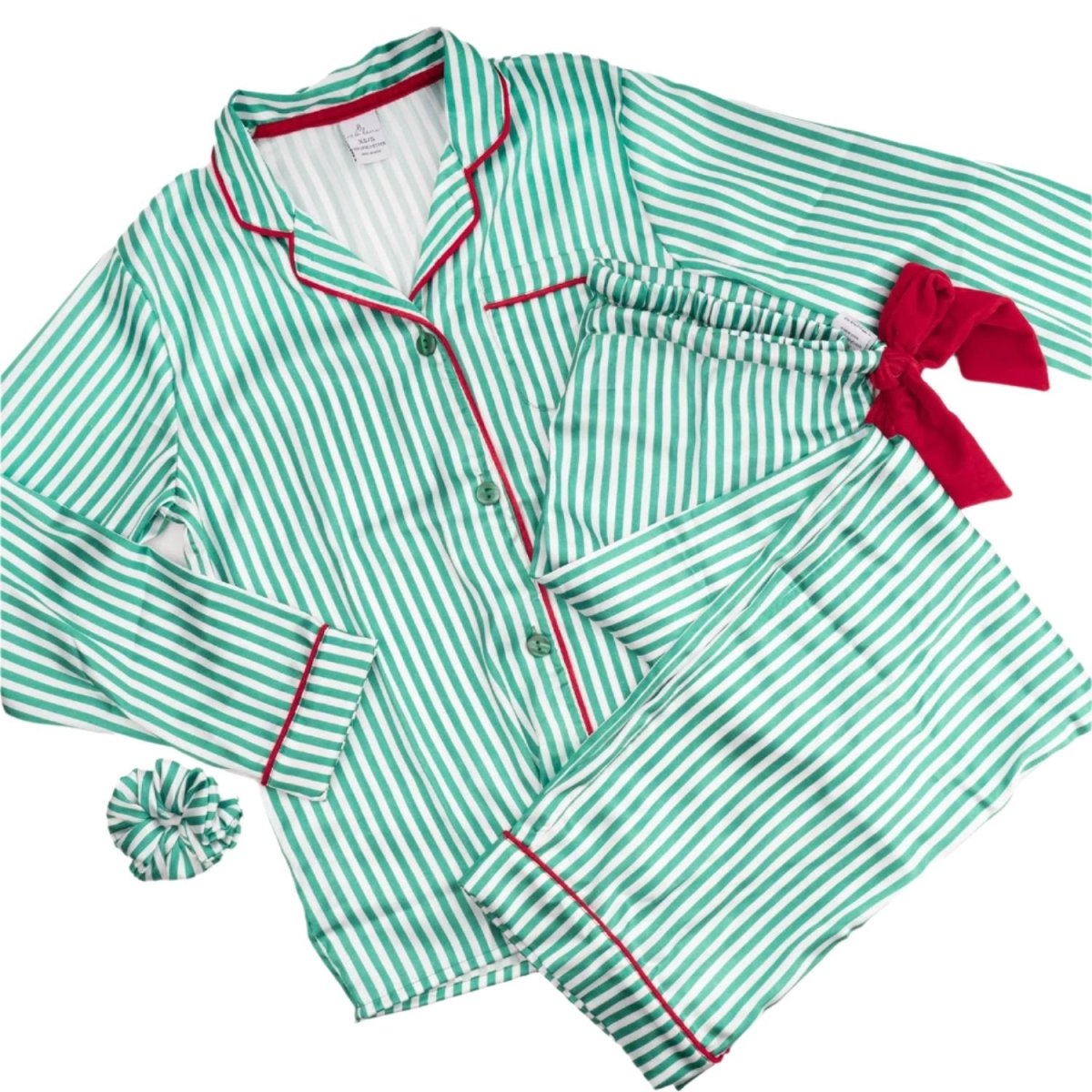 Green Stripe Satin Pant PJ Set - Pajamas - 8 Oak Lane - The Grove