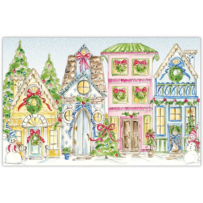 Handpainted Blue Snow Village Placemat - Paper Placemats - RosanneBeck Collections - The Grove