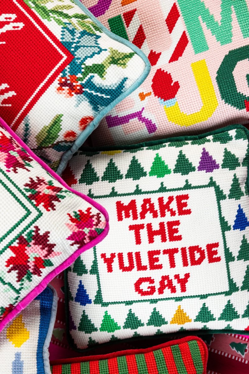 Make the Yuletide Gay Needlepoint Pillow - Throw Pillows - Furbish Studio - The Grove