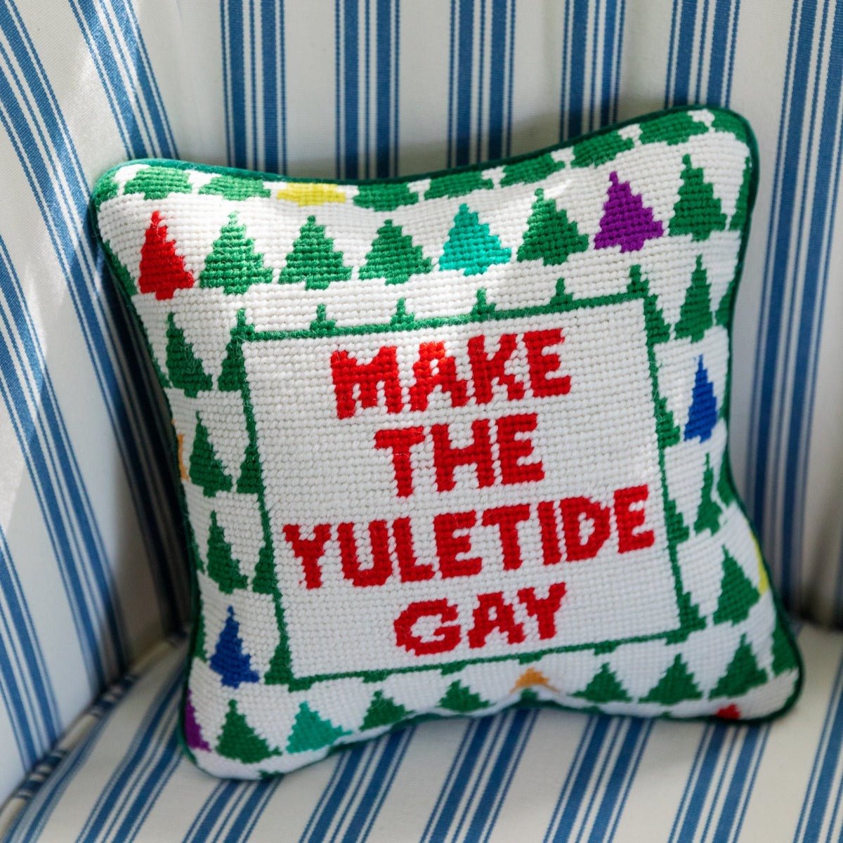 Make the Yuletide Gay Needlepoint Pillow - Throw Pillows - Furbish Studio - The Grove