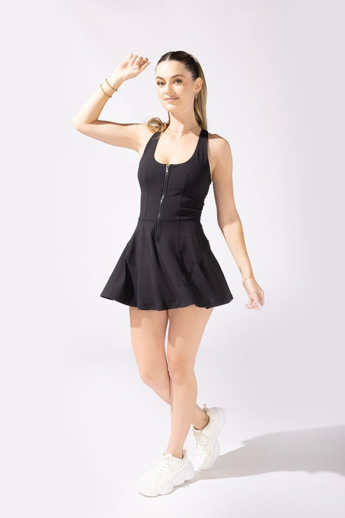 Matchpoint Workout Dress with Zipper | Black-Tennis Dress-POPFLEX®-The Grove