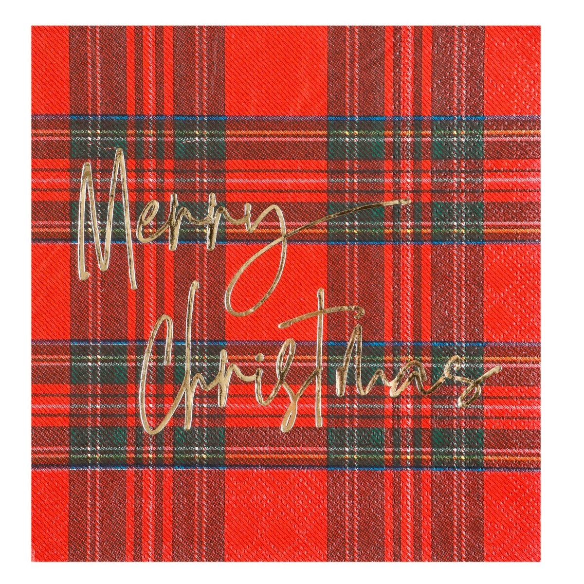 Merry Christmas Red Plaid Cocktail Napkins - Cocktail Napkins - DTHY - The Grove