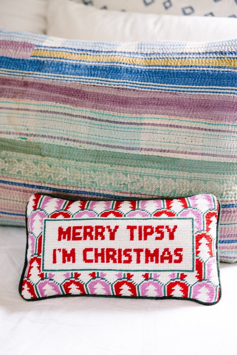 Merry Tipsy Needlepoint Pillow - Throw Pillows - Furbish Studio - The Grove