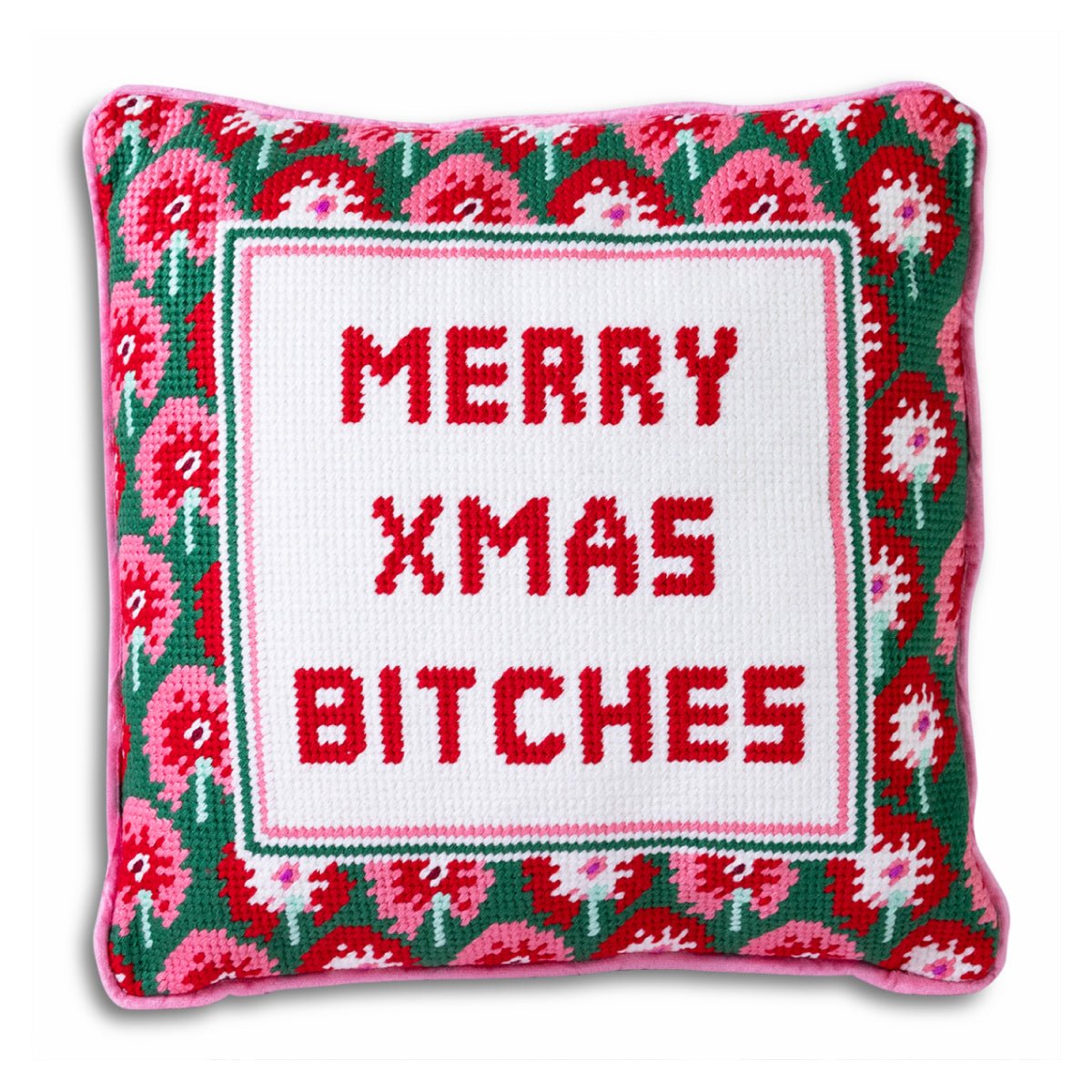 Merry Xmas Bitches Needlepoint Pillow - Throw Pillows - Furbish Studio - The Grove