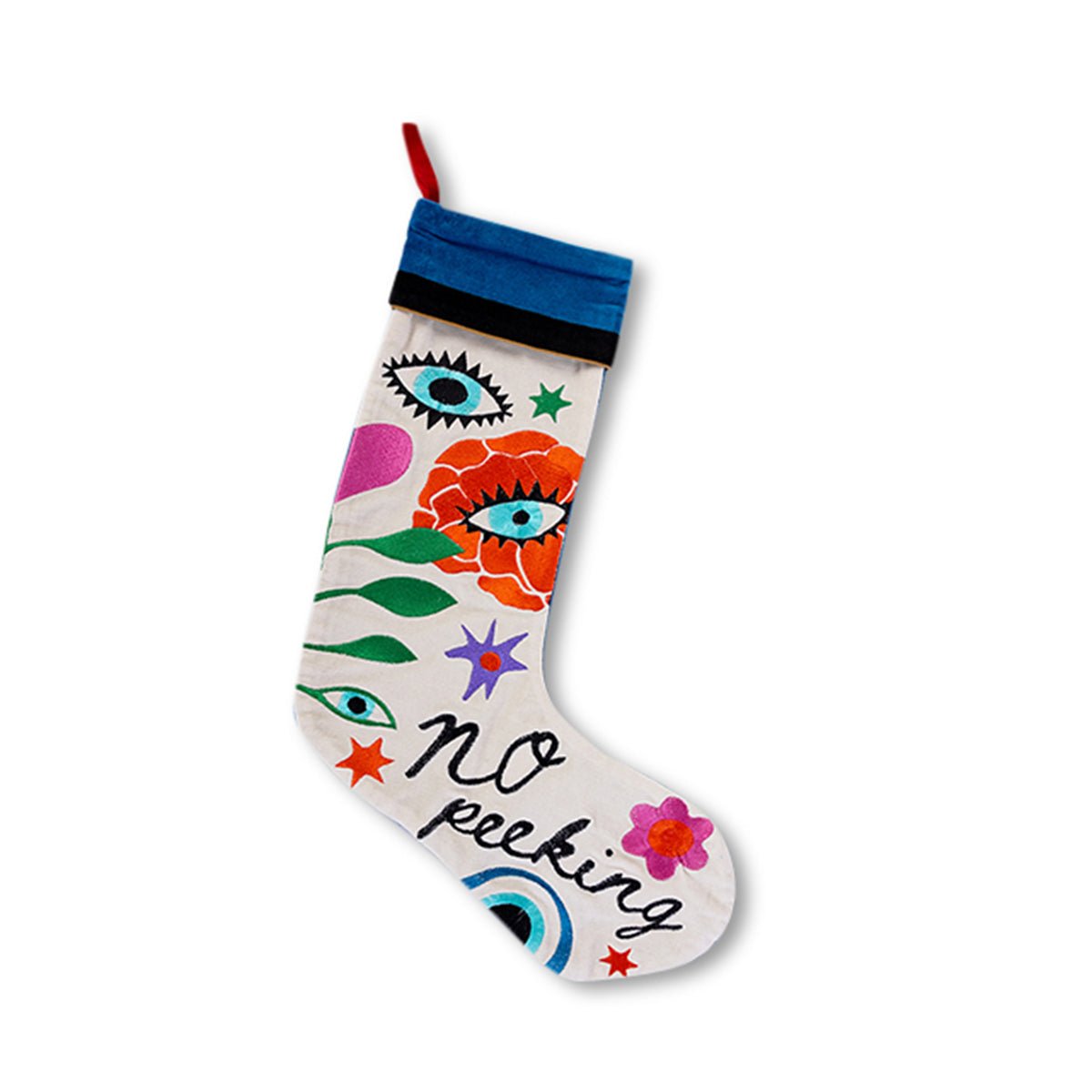 No Peeking Embroidered Stocking - Holiday Stockings - Furbish Studio - The Grove