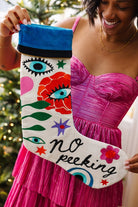 No Peeking Embroidered Stocking - Holiday Stockings - Furbish Studio - The Grove