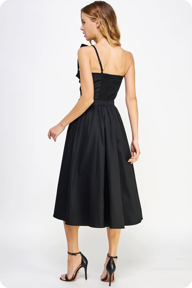 Noelle Knotted Flower Bow Midi Dress | Black - Dresses - Twist - The Grove