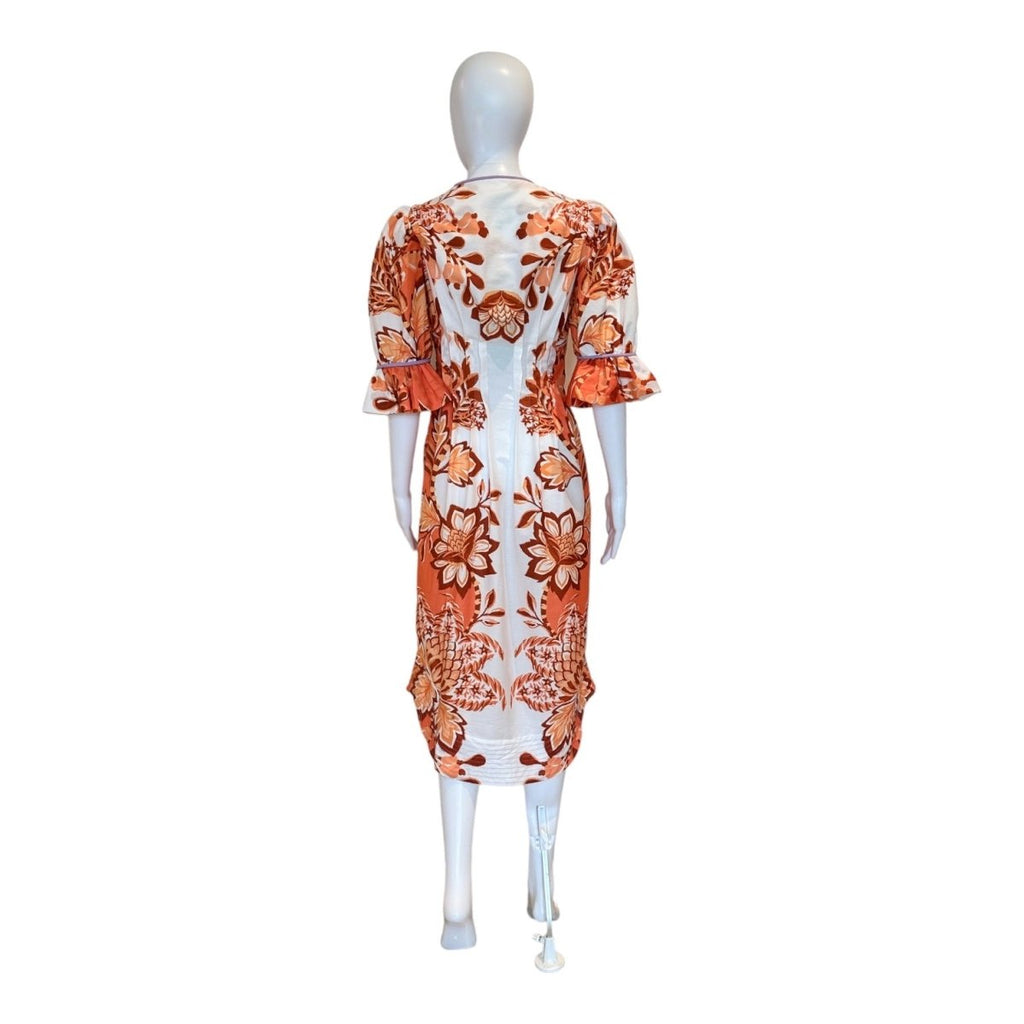 Orange Aura V Neck Midi Dress-Dresses-FARM Rio-The Grove