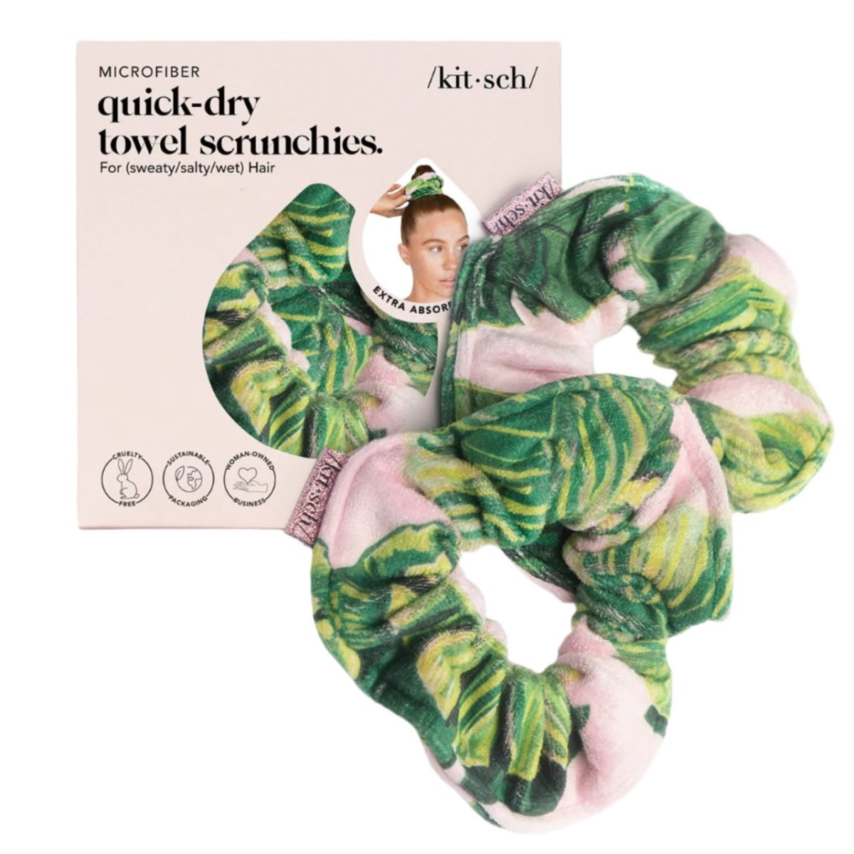 Patented Microfiber Towel Scrunchies | Palm Print - Hair Accessories - KITSCH - The Grove