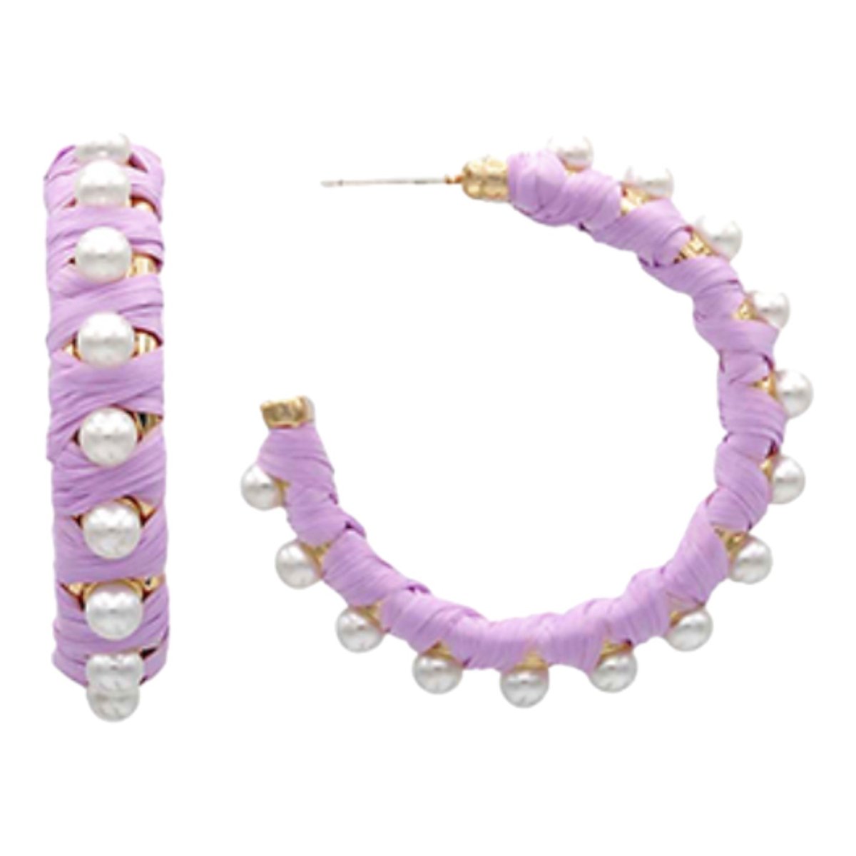 Penelope Pearl & Raffia Hoops | Lavender-Earrings-Twist-The Grove