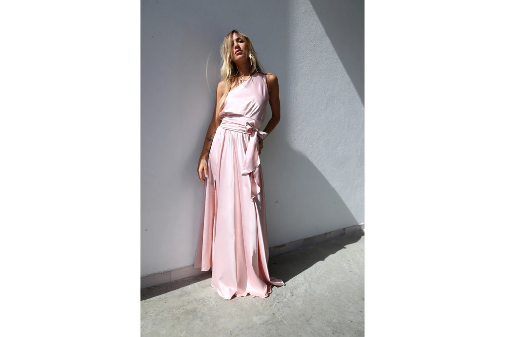 Petal Pink One Shoulder Maxi Dress-Dresses-Moqette-The Grove