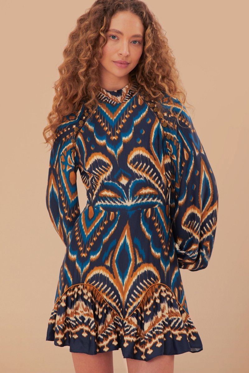 Pineapple Ikat Blue Mini Dress - Dresses - FARM Rio - The Grove