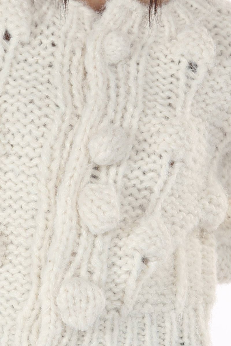 Pom Pom Cable Knit Cardigan | White - Cardigan - Beulah - The Grove