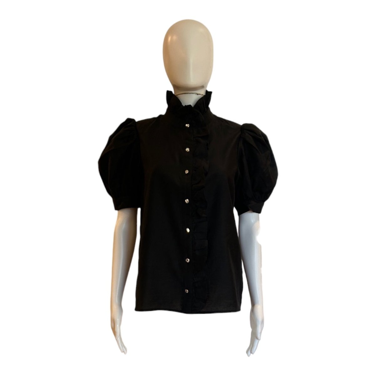 Ruffle Pointed Blouse | Black - Shirts & Tops - English Factory - The Grove