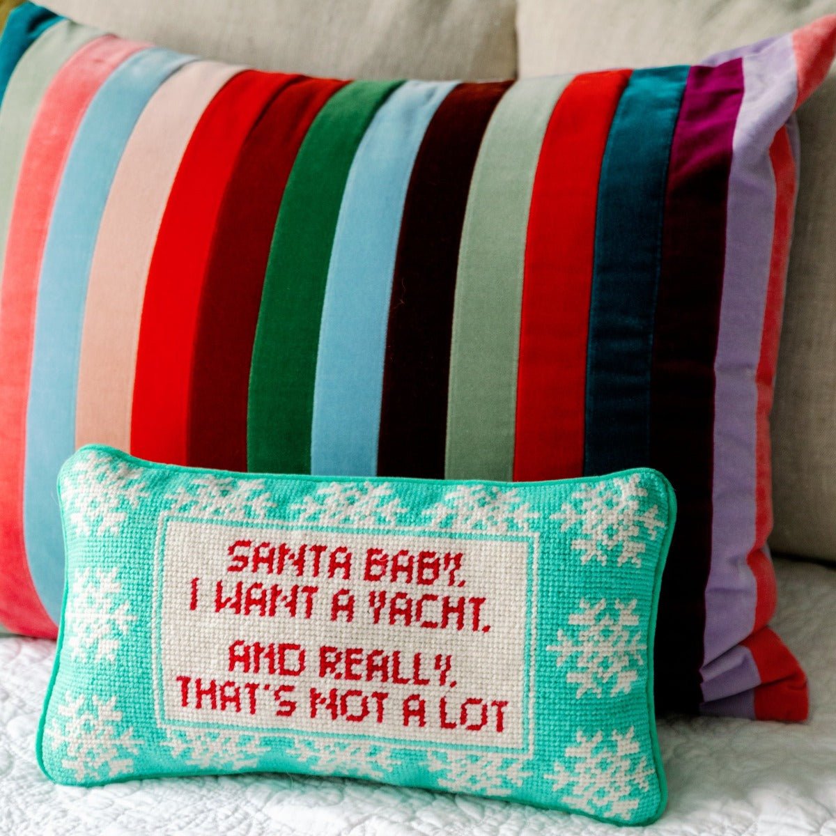 Santa I Want a Yacht Needlepoint Pillow - Throw Pillows - Furbish Studio - The Grove