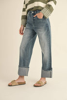 Straight Leg Cuffed Jeans | Distressed Wash - Jeans - MIOU MUSE - The Grove