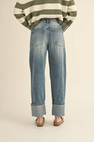 Straight Leg Cuffed Jeans | Distressed Wash - Jeans - MIOU MUSE - The Grove