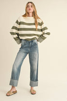 Straight Leg Cuffed Jeans | Distressed Wash - Jeans - MIOU MUSE - The Grove