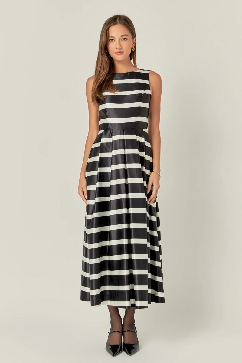 Stripe Midi Dress | Black & White - Dresses - English Factory - The Grove