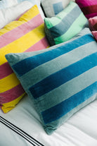 Striped Velvet Lumbar Pillow | Aqua + Peacock - Throw Pillows - Furbish Studio - The Grove