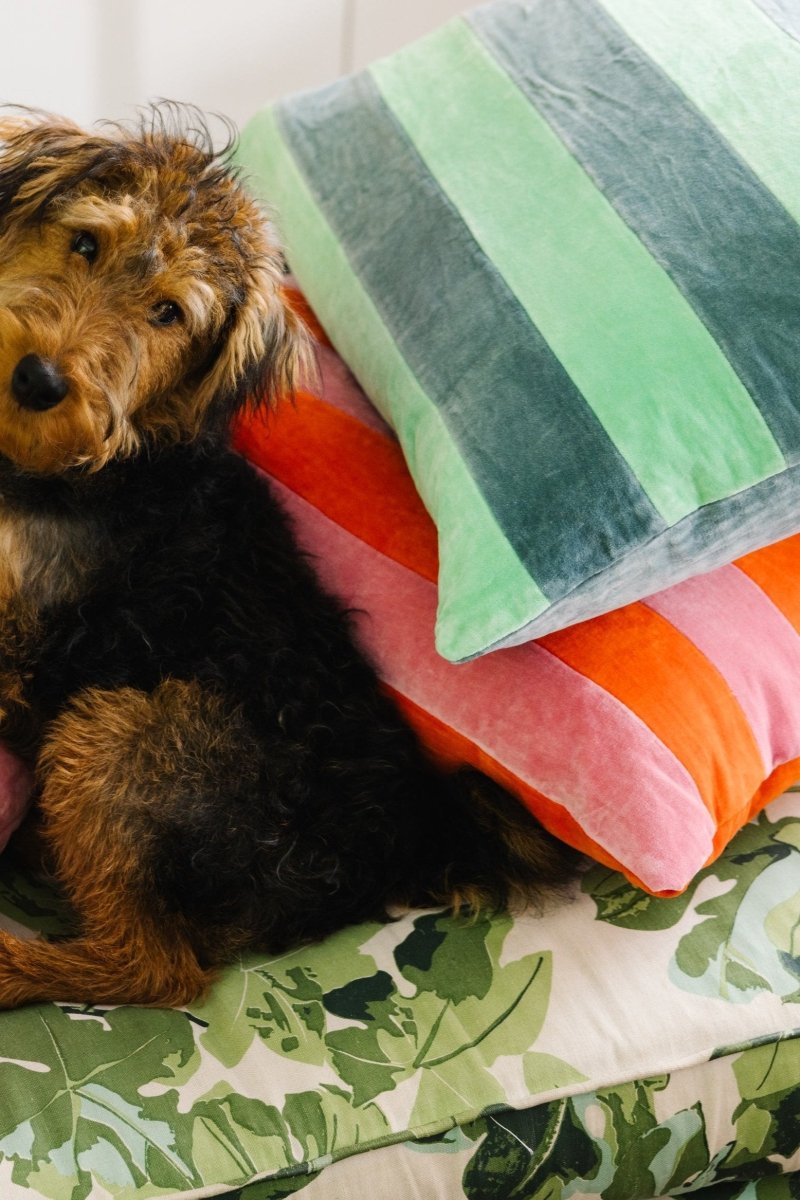 Striped Velvet Lumbar Pillow | Mint + Aqua - Throw Pillows - Furbish Studio - The Grove