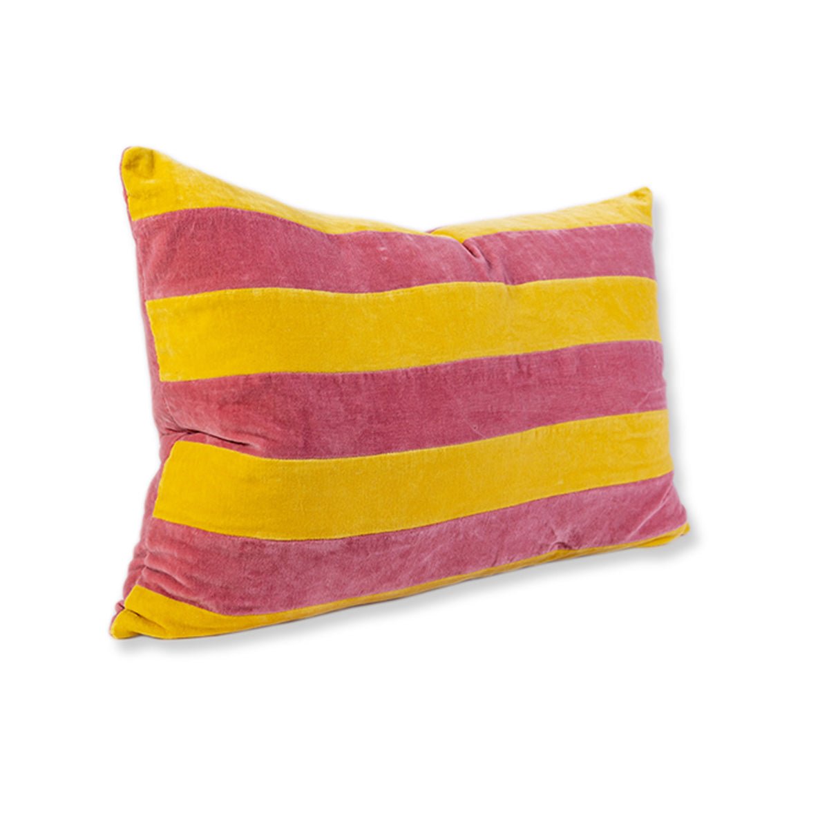 Striped Velvet Lumbar Pillow | Yellow + Light Pink - Throw Pillows - Furbish Studio - The Grove