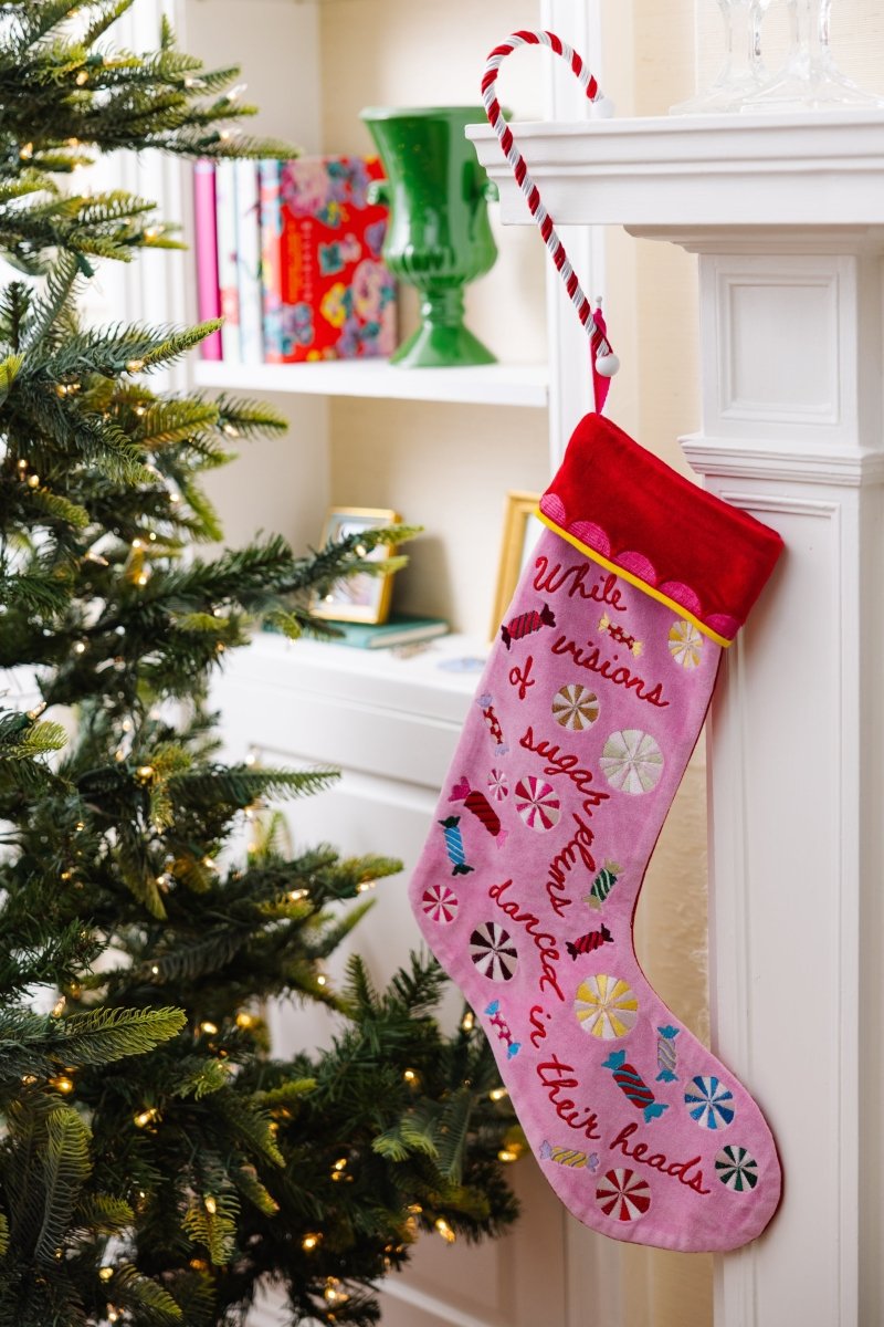 Sugar Plums Embroidered Stocking - Holiday Stockings - Furbish Studio - The Grove