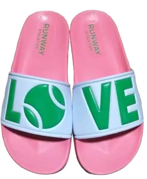Tennis LOVE After Play Tennis Slides | Pink, Green & White-Sandals-Runway Athletics-The Grove