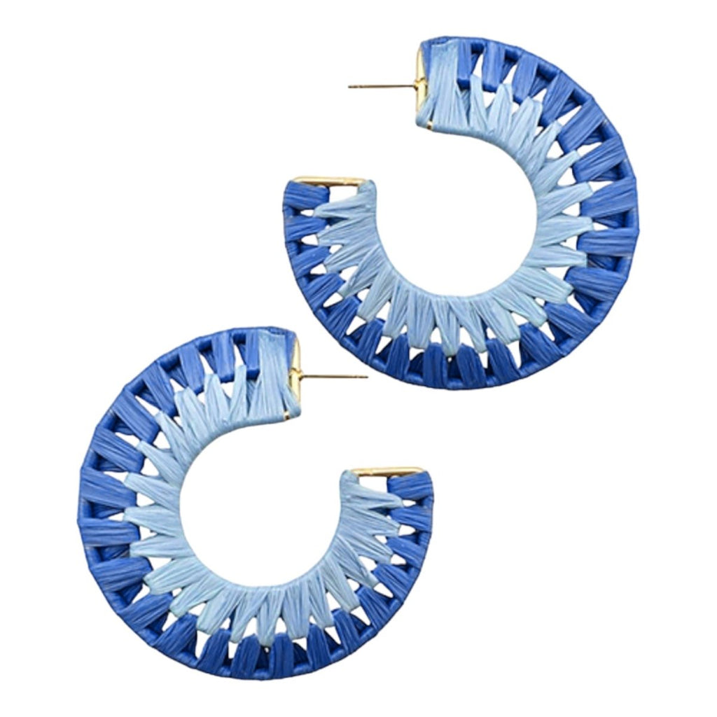 Tilly Two-Tone Wrapped Raffia Hoop Earrings | Blue-Earrings-Twist-The Grove