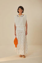 White Daisy 3D Flower Embroidered Maxi Skirt - Skirts - FARM Rio - The Grove