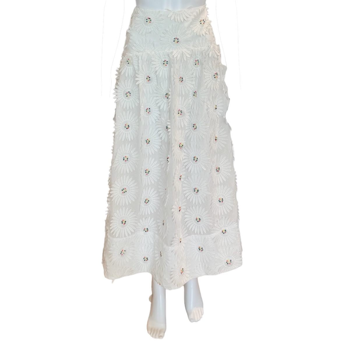 White Daisy 3D Flower Embroidered Maxi Skirt - Skirts - FARM Rio - The Grove