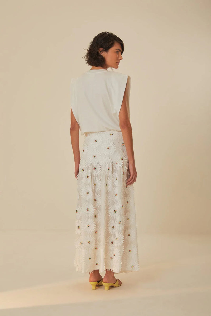 White Daisy 3D Flower Embroidered Maxi Skirt - Skirts - FARM Rio - The Grove