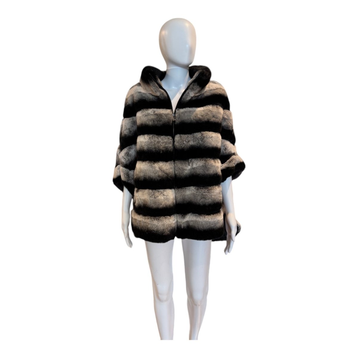 Zip Up Fur Poncho | Black & White - Poncho - Twist - The Grove